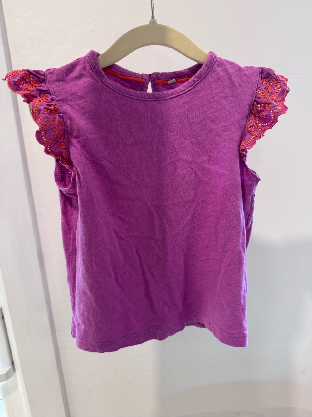 Mini Boden Purple Tee with Orange-Trim Flutter Sleeves